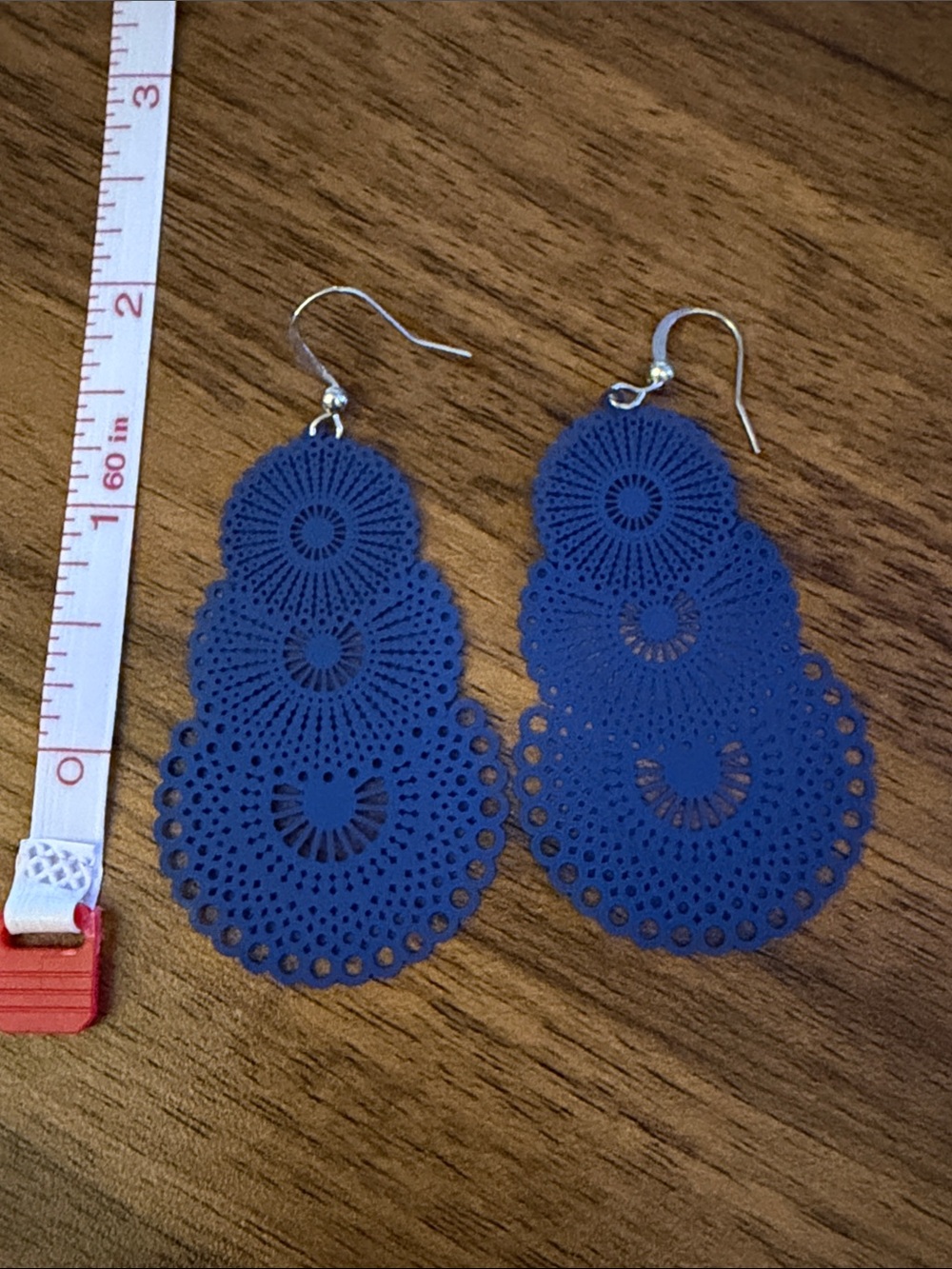 Blue Laser-Cut Teardrop Filigree Earrings - Unbranded